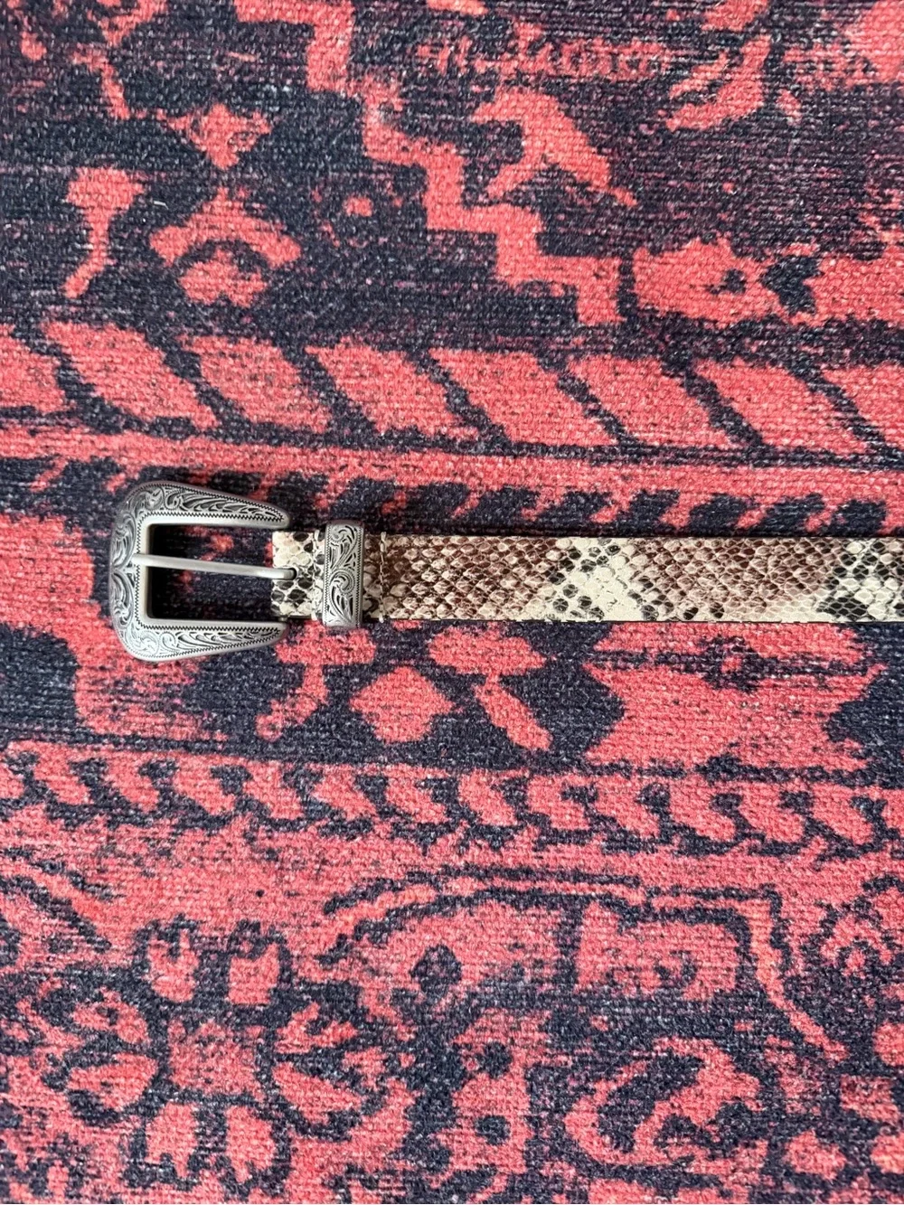 Urban Oufitters 2000's Snake-Pattern Reptile Belt Engraved Silver Buckle